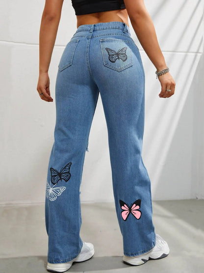 Jean papillon taille haute pour Femme