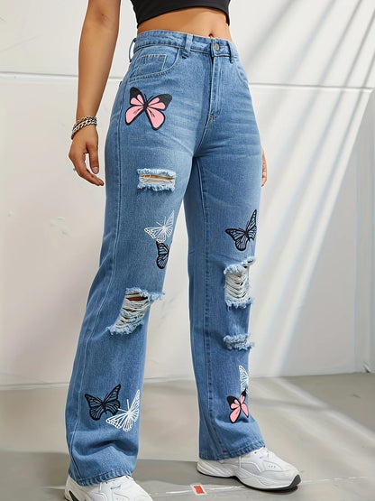 Jean papillon taille haute pour Femme